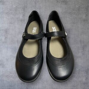 SAS Step Out Comfort Womens Sz 9WW Shoes Mary Jane Slip On Flats Black Leather